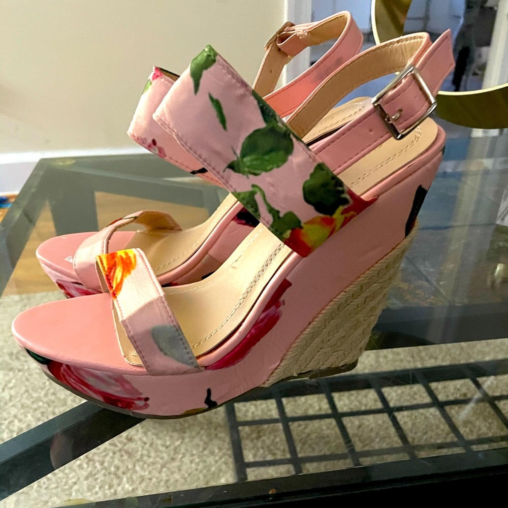 Spring Floral Cork Wedge Heels